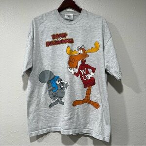 Vintage 1996 Universal Studios Rocky & Bullwinkle T-Shirt Gray Cartoon Size XL
